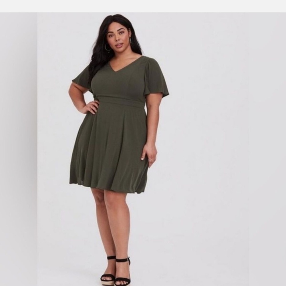 Torrid olive green flutter sleeve dress
